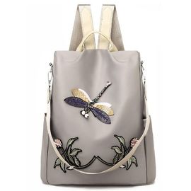 mochila para mujer de la moda del poliéster del viaje de la libélula del bordado 3d