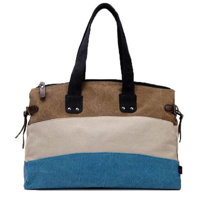 Lona tricolora Tote Handbag para mujer de la raya del ocio