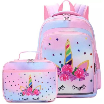 Unicorn Polyester Primary School Bag con la fiambrera