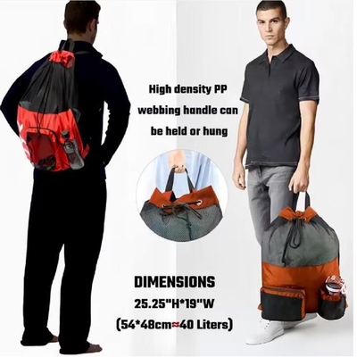Gimnasio Deportes Mochila de cuerda de tiro Bolsa de viaje de playa de poliéster de malla impermeable