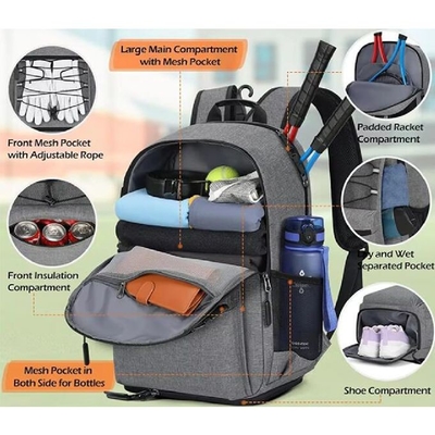 Bolsas versátiles de raquetas de tenis contiene 2 raquetas con compartimiento aislado de bolsillo ventilado para zapatos