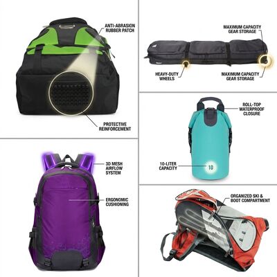 Bolso de botas de esquí con acolchado con casco separado Compartimiento de casco pesado con cremallera de doble manija de transporte Deportes de invierno Viajes