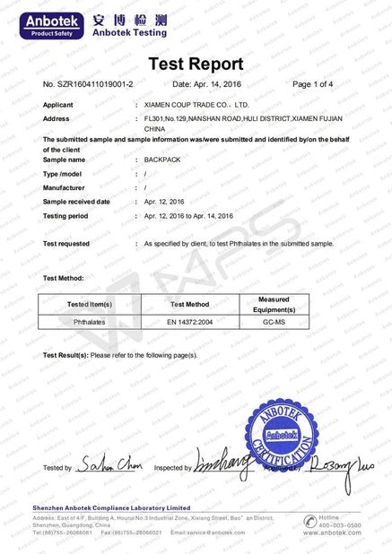 China Xiamen Coup Trade Co., Ltd. Certificaciones