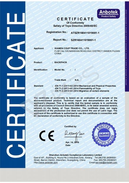 China FUJIAN LEADING IMPORT AND EXPORT CO.,LTD. Certificaciones